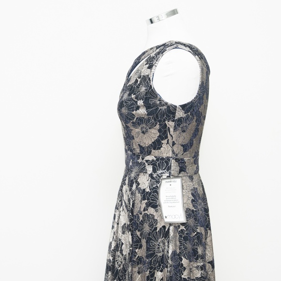 Betsy & Adam - Gwen Long One Shoulder Wrap Foil Flower Dress - Picture 9 of 12